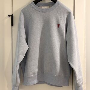 Ami Light blue heavy Crewneck Sweater with Red Logo XXXL